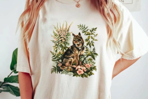 Download Vintage Floral Wolf Botanical Illustration Woodland Wildlife Design Png - Illustration Collection